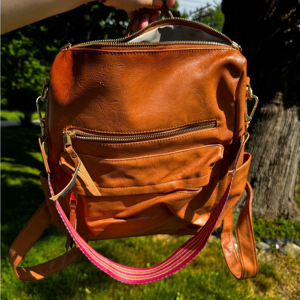 ModernChic Tan faux Leather Convertible Backpack